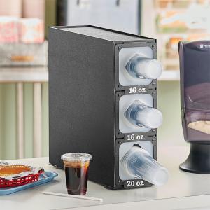 Black Countertop Slim Cup Dispenser Cabinet with 6 Fast-Changing Gaskets - 3 Slot