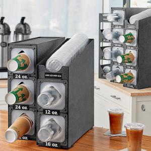 Black Countertop Slim Cup Dispenser Cabinet with 6 Fast-Changing Gaskets - 4 Slot