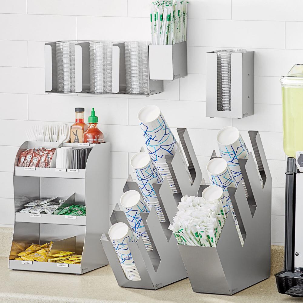 Steel 4-Section Slanted Countertop Cup / Lid / Straw Organizer