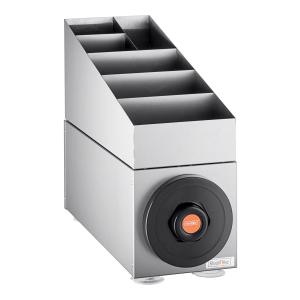 Stainless Steel Countertop Cup Dispenser Cabinet with Lid, Straw, and Condiment Organizer - 1 Slot