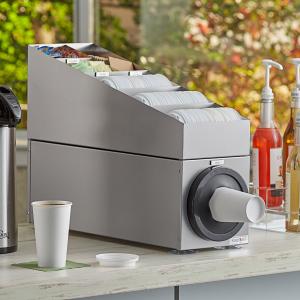 Stainless Steel Countertop Cup Dispenser Cabinet with Lid, Straw, and Condiment Organizer - 1 Slot