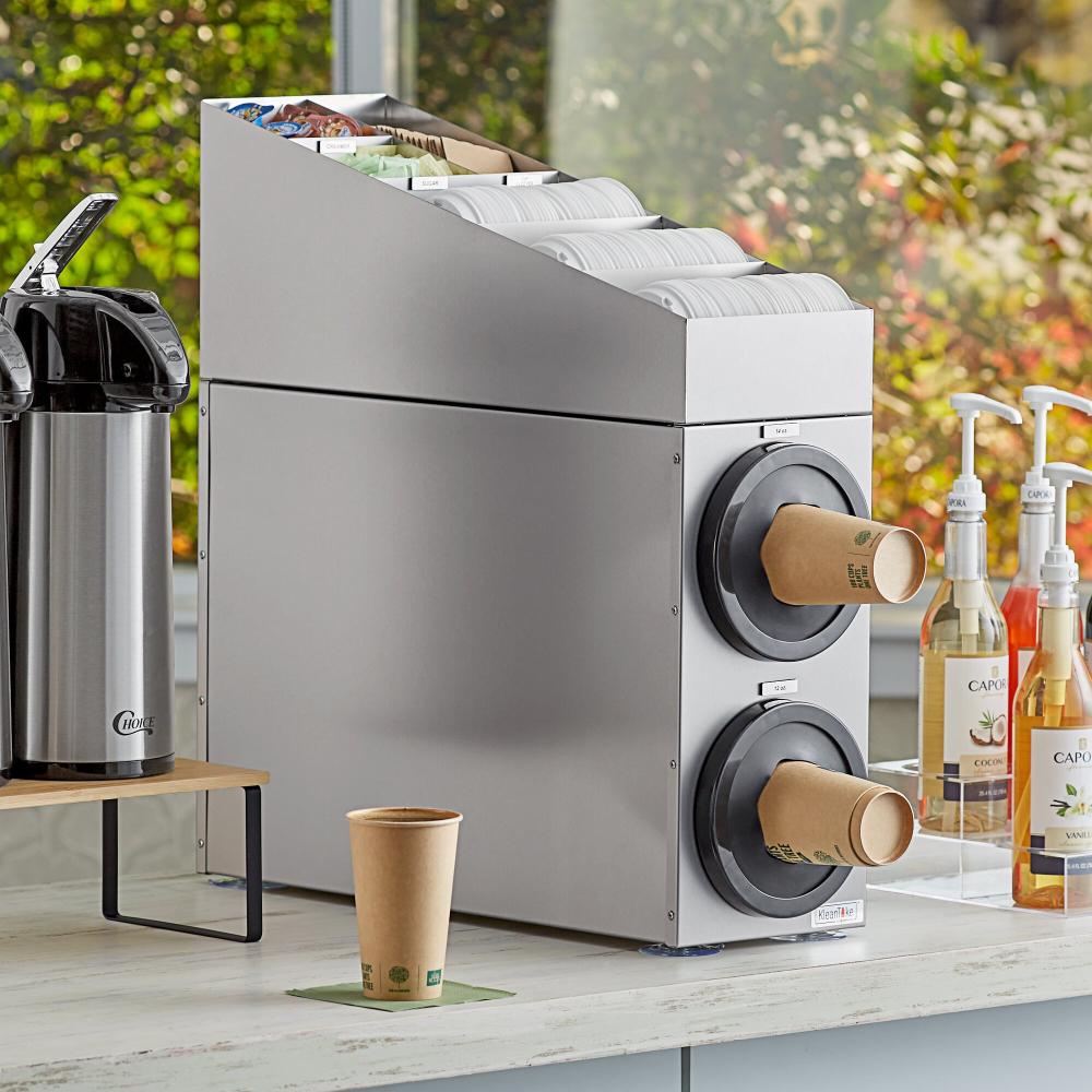 Stainless Steel Countertop 8-44 Oz. Cup Dispenser Cabinet With Lid Straw Condiment Organizer - 2 Slots