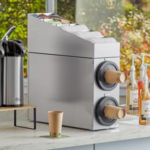 Stainless Steel Countertop 8-44 Oz. Cup Dispenser Cabinet With Lid Straw Condiment Organizer - 2 Slots