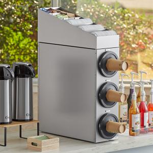 Stainless Steel Countertop 8-44 Oz. Cup Dispenser Cabinet With Lid, Straw, And Condiment Organizer - 3 Slots