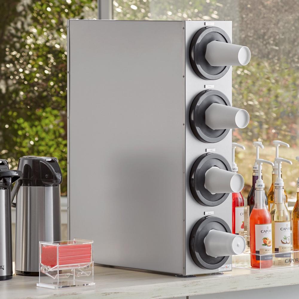 Stainless Steel Countertop 8-44 Oz. Cup Dispenser Cabinet - 4 Slots