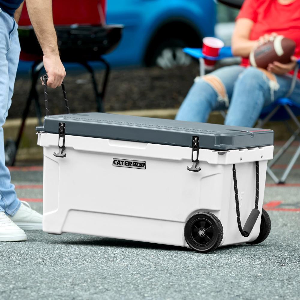  65 Qt. Mobile Rotomolded Outdoor Cooler / Ice Chest -  PANDA (White w/Black Accents)