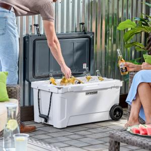  65 Qt. Mobile Rotomolded Outdoor Cooler / Ice Chest -  PANDA (White w/Black Accents)