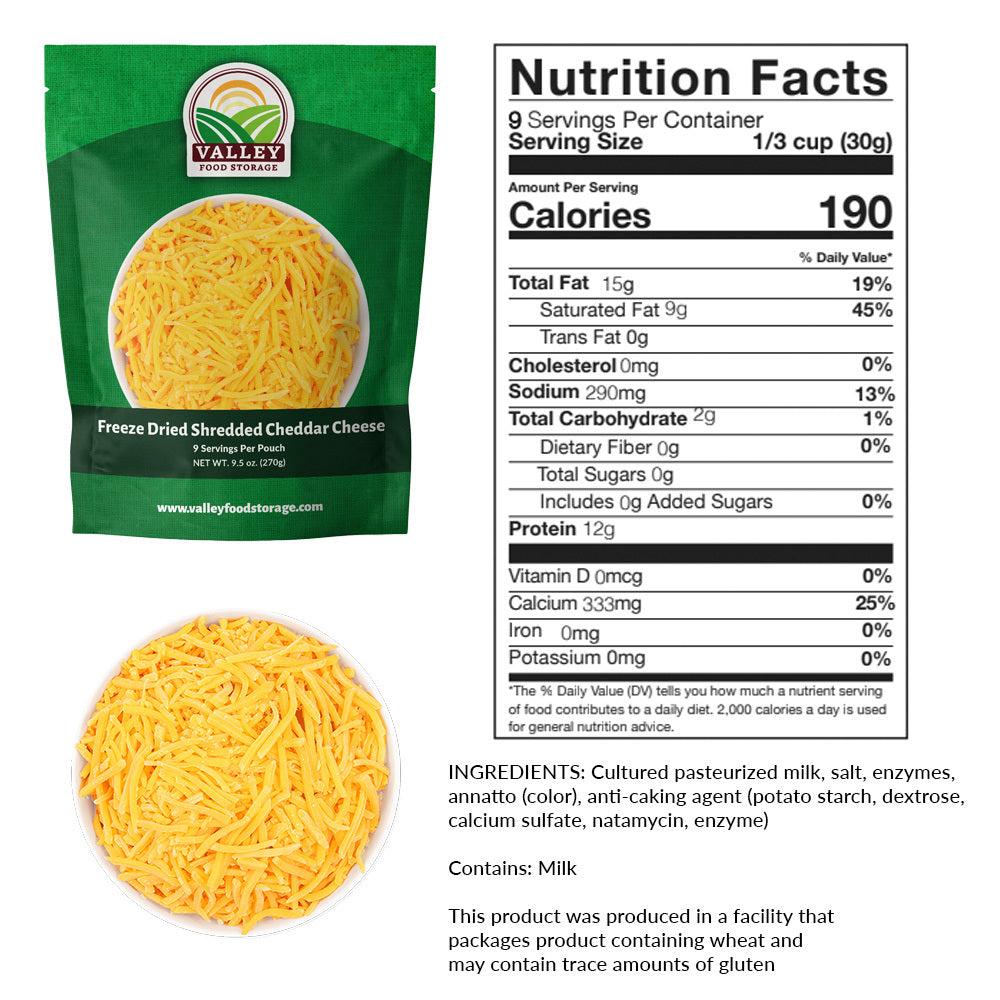 Freeze Dried Shredded Cheddar Cheese - Single Pouch - Valley Food Storage