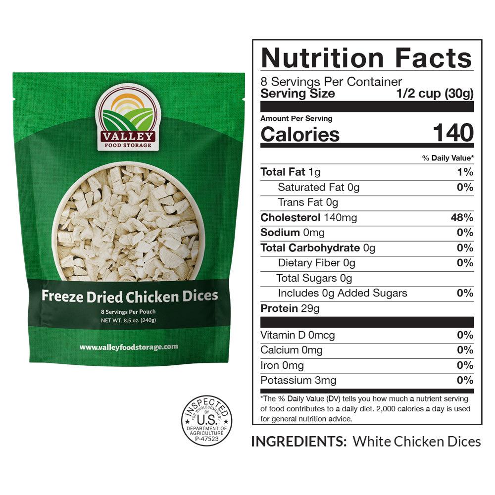 Chicken Dices - 10 Pouch Plus Bucket, Freeze-Dried, long-term and great for camping or emergency food!