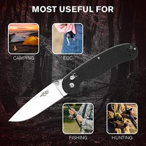  Folding Pocket Knife Handle w/ Clip 440C Stainless Steel Blade Hunting Fishing Outdoor EDC Knife - Black