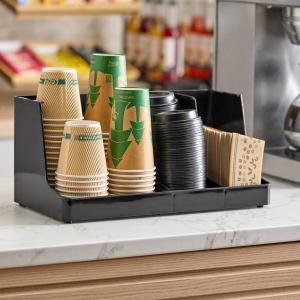 Choice Black 3-Section Countertop Cup, Lid and Napkin Organizer