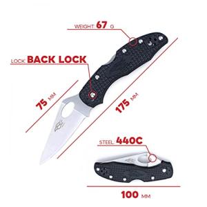 Pocket Folding Knife Nylon Glass Fiber Anti-Slip Handle 440C Stainless Steel Blade Tactical Knife - Black