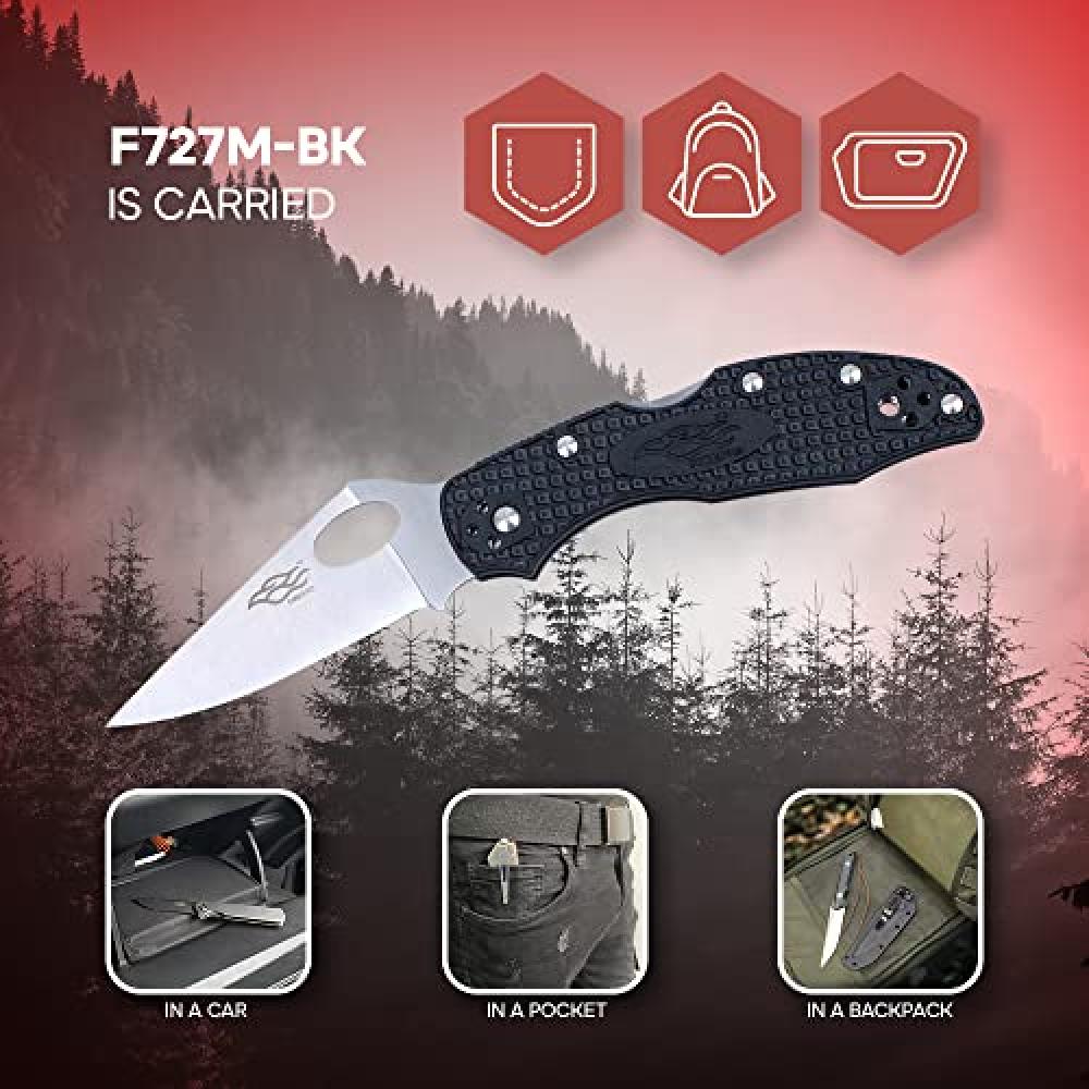 Pocket Folding Knife Nylon Glass Fiber Anti-Slip Handle 440C Stainless Steel Blade Tactical Knife - Black