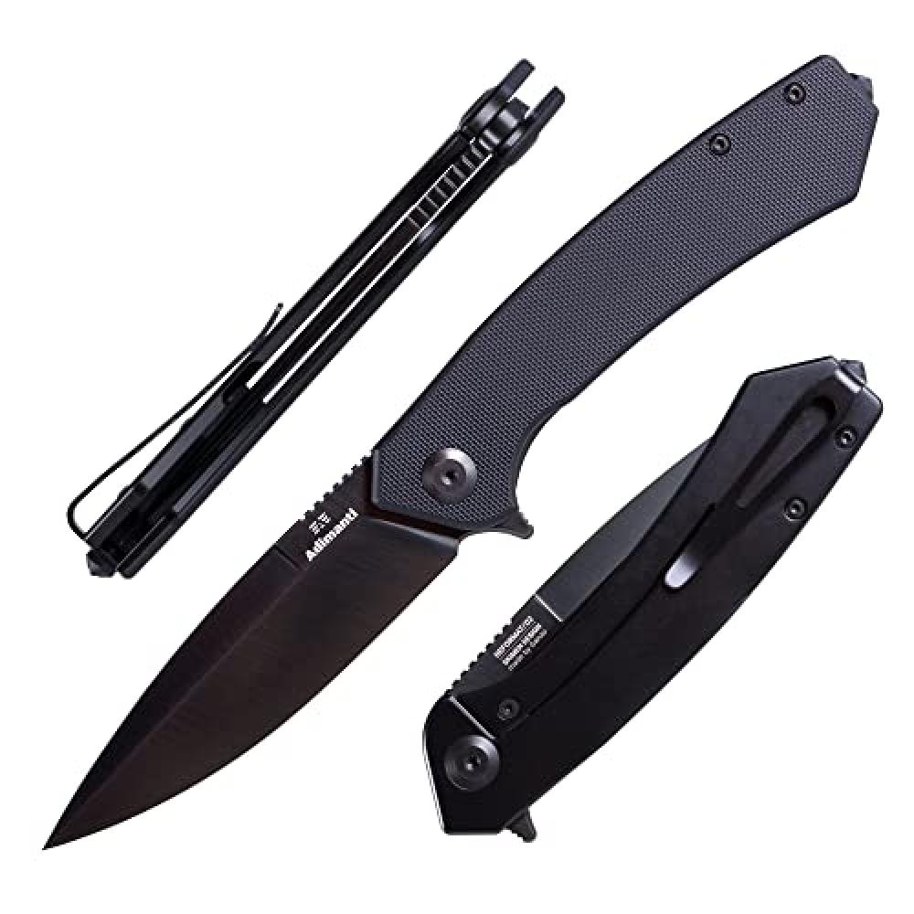 Pocket Folding Knife G10 Handle D2 Steel Hunting Fishing Camping Outdoor EDC Tool - Black