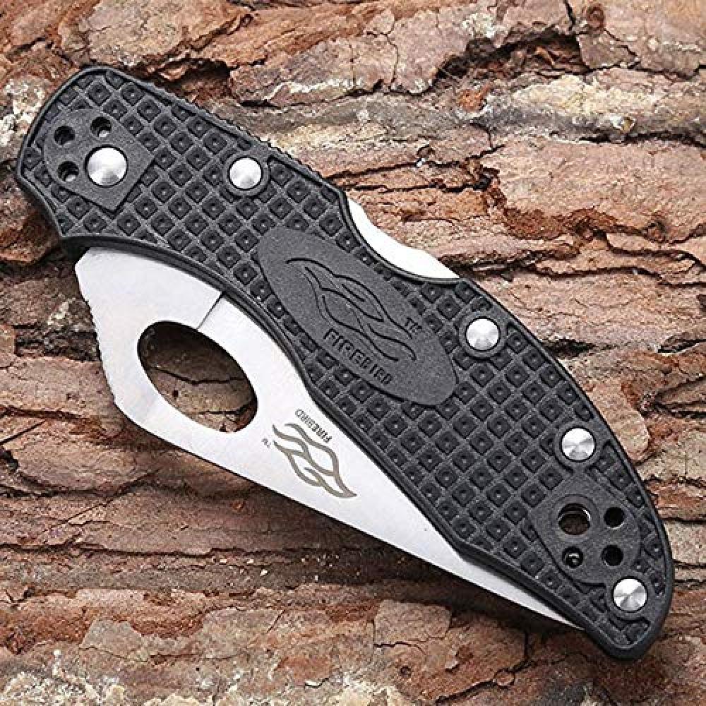 Pocket Folding Knife Nylon Glass Fiber Anti-Slip Handle 440C Stainless Steel Serrated Blade Outdoor EDC Knife - Black