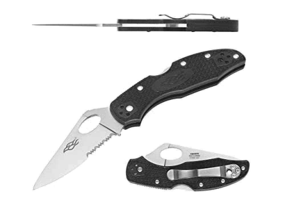 Pocket Folding Knife Nylon Glass Fiber Anti-Slip Handle 440C Stainless Steel Serrated Blade Outdoor EDC Knife - Black