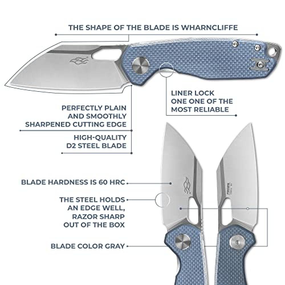 Pocket Folding Knife Wharncliffe D2 Steel Blade G10 Anti-Slip Handle with Clip Camping Hunting Fishing Folder Outdoor EDC Knife (Gray)