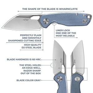 Pocket Folding Knife Wharncliffe D2 Steel Blade G10 Anti-Slip Handle with Clip Camping Hunting Fishing Folder Outdoor EDC Knife (Gray)