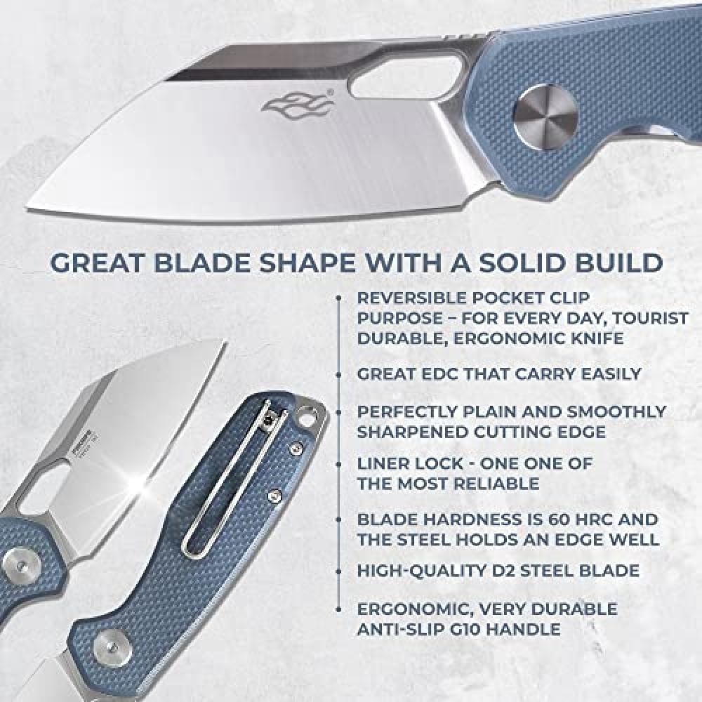 Pocket Folding Knife Wharncliffe D2 Steel Blade G10 Anti-Slip Handle with Clip Camping Hunting Fishing Folder Outdoor EDC Knife (Gray)