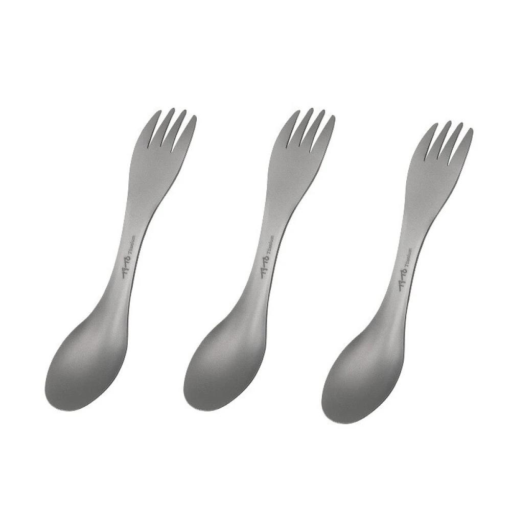 TiTo Portable Titanium Outdoor Camping Spoon Accessories Picnic Hiking Travel Tableware 2 in 1 Ultralight Kitchenware