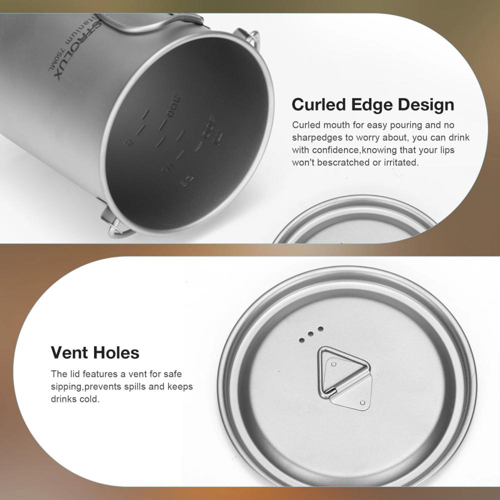 Astrolux® Ti-M1 Titanium Mug Titanium Pot Lightweight Camping Pot Titanium Cup Titanium Backpacking Pot with Portable Foldable Handles for Outdoor Camping Hiking Backpacking