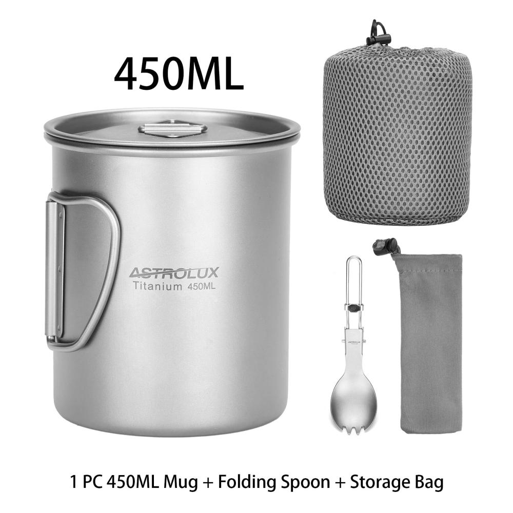 Astrolux® Ti-M1 Titanium Mug Titanium Pot Lightweight Camping Pot Titanium Cup Titanium Backpacking Pot with Portable Foldable Handles for Outdoor Camping Hiking Backpacking