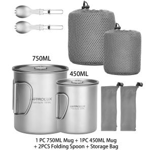Astrolux® Ti-M1 Titanium Mug Titanium Pot Lightweight Camping Pot Titanium Cup Titanium Backpacking Pot with Portable Foldable Handles for Outdoor Camping Hiking Backpacking