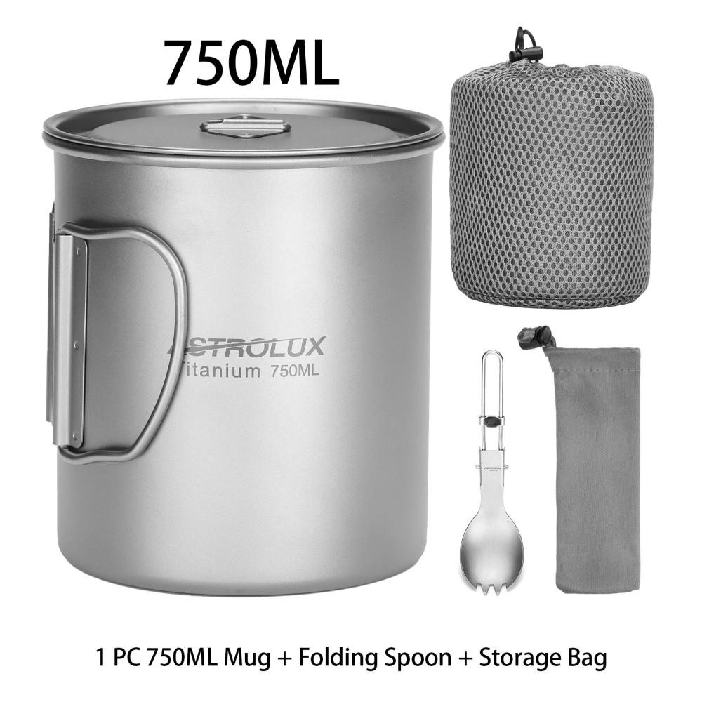 Astrolux® Ti-M1 Titanium Mug Titanium Pot Lightweight Camping Pot Titanium Cup Titanium Backpacking Pot with Portable Foldable Handles for Outdoor Camping Hiking Backpacking