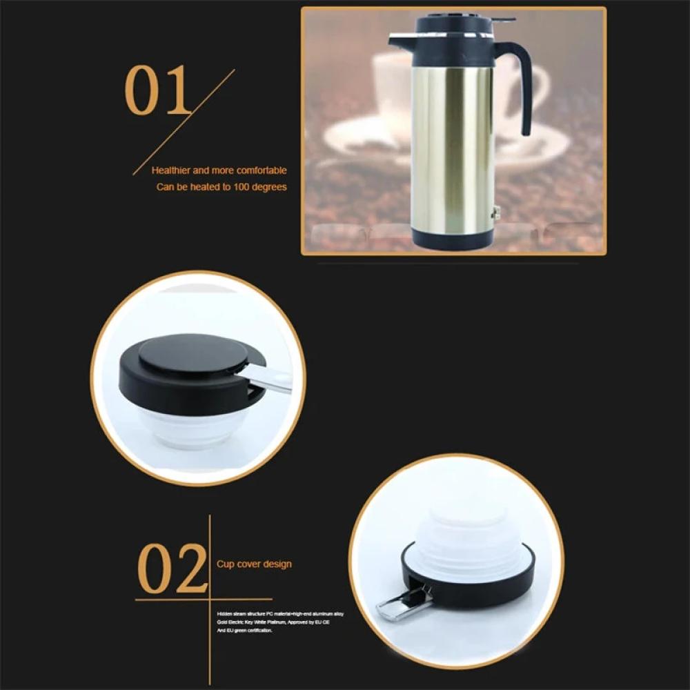 12V Car Truck 1200ml Water Heater Portable Hot Water Kettle Auto Shut-Off Fast Boiling for Travel