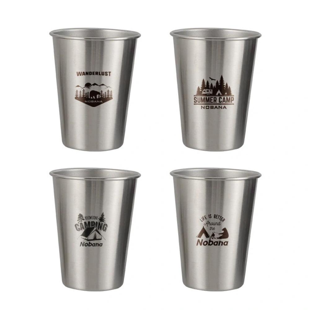 Outdoor 304 Stainless Steel Cup Set Camping Cup 4PC Camping Portable Water Cup Travel Coffee Cup Picnic Barbecue Cup