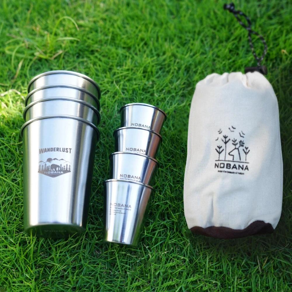Outdoor 304 Stainless Steel Cup Set Camping Cup 4PC Camping Portable Water Cup Travel Coffee Cup Picnic Barbecue Cup