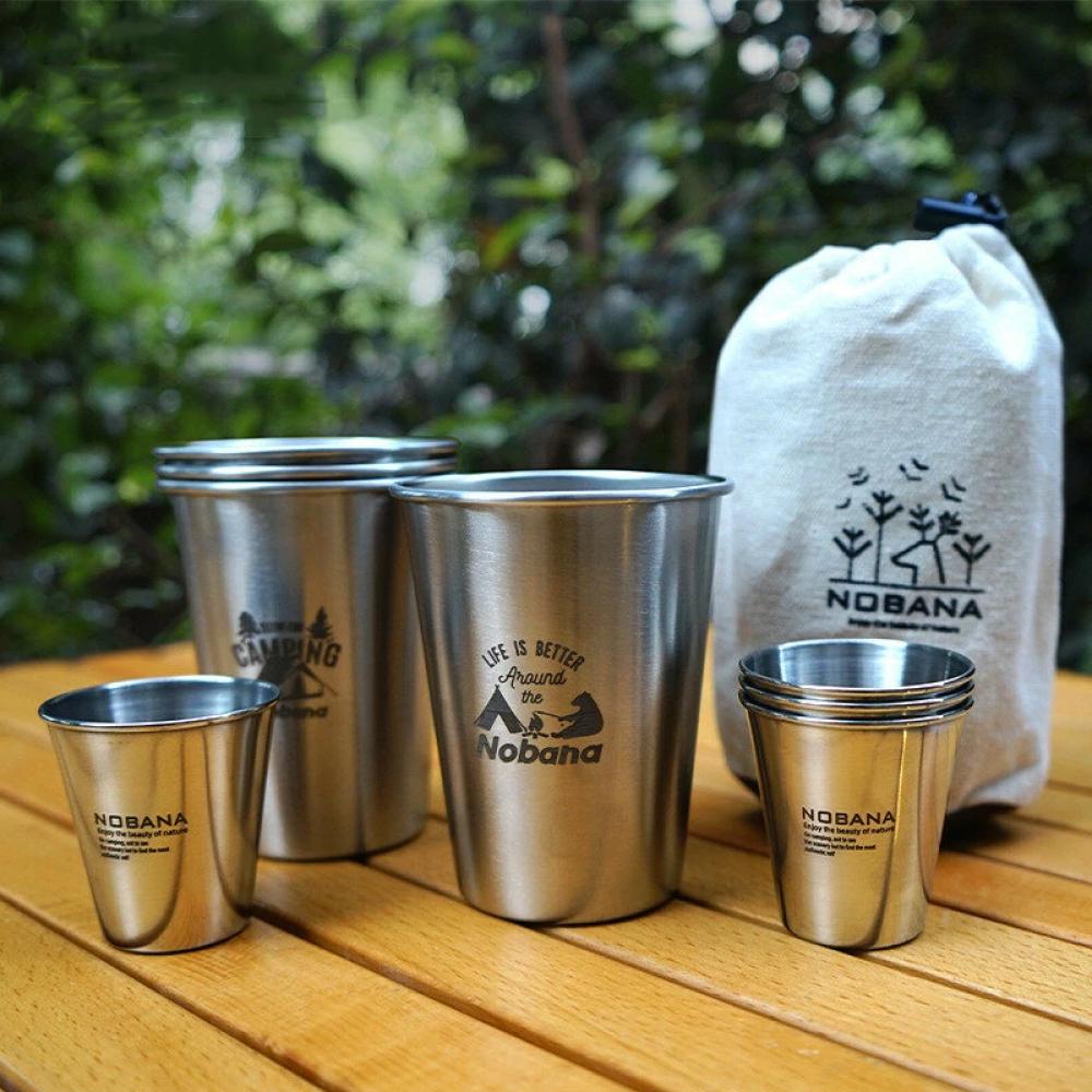 Outdoor 304 Stainless Steel Cup Set Camping Cup 4PC Camping Portable Water Cup Travel Coffee Cup Picnic Barbecue Cup