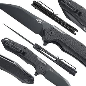 FH31 Folding Pocket Knife D2 Steel Wharncliffe Blade Ergonomic G10 Handle w/Clip Hunting Fishing Flipper Camping Outdoor EDC Knife - All Black