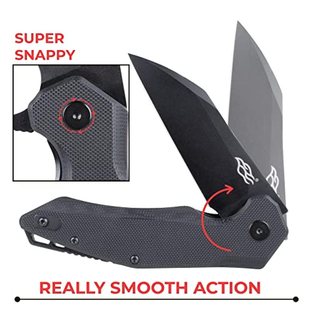 FH31 Folding Pocket Knife D2 Steel Wharncliffe Blade Ergonomic G10 Handle w/Clip Hunting Fishing Flipper Camping Outdoor EDC Knife - All Black
