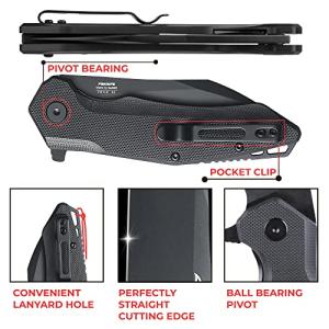 FH31 Folding Pocket Knife D2 Steel Wharncliffe Blade Ergonomic G10 Handle w/Clip Hunting Fishing Flipper Camping Outdoor EDC Knife - All Black