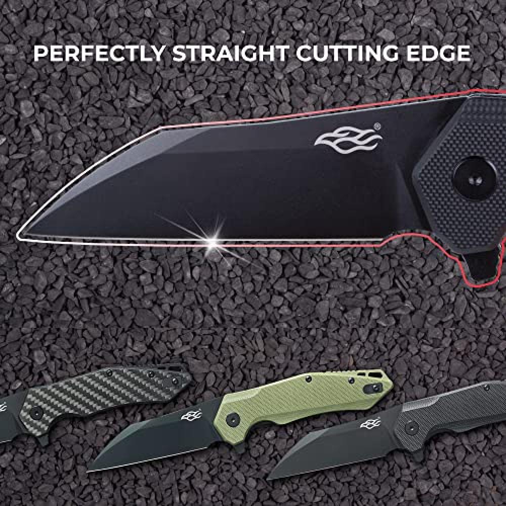 FH31 Folding Pocket Knife D2 Steel Wharncliffe Blade Ergonomic G10 Handle w/Clip Hunting Fishing Flipper Camping Outdoor EDC Knife - All Black