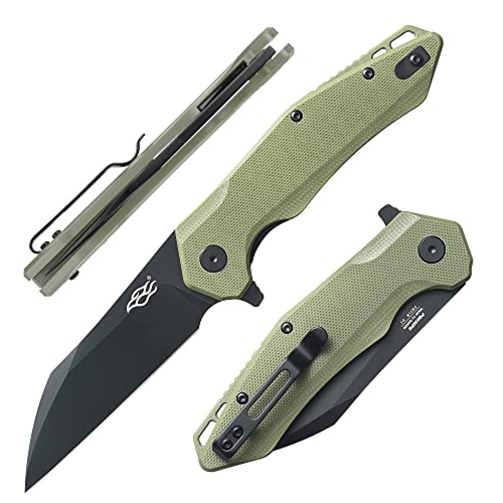 FH31 Folding Pocket Knife D2 Steel Wharncliffe Blade Ergonomic G10 Handle w/Clip Hunting Fishing Flipper Camping Outdoor EDC Knife - All Black