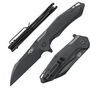 FH31 Folding Pocket Knife D2 Steel Wharncliffe Blade Ergonomic G10 Handle w/Clip Hunting Fishing Flipper Camping Outdoor EDC Knife - All Black