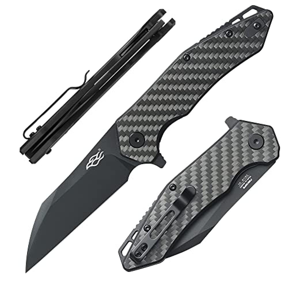 FH31 Folding Pocket Knife D2 Steel Wharncliffe Blade Ergonomic G10 Handle w/Clip Hunting Fishing Flipper Camping Outdoor EDC Knife - All Black