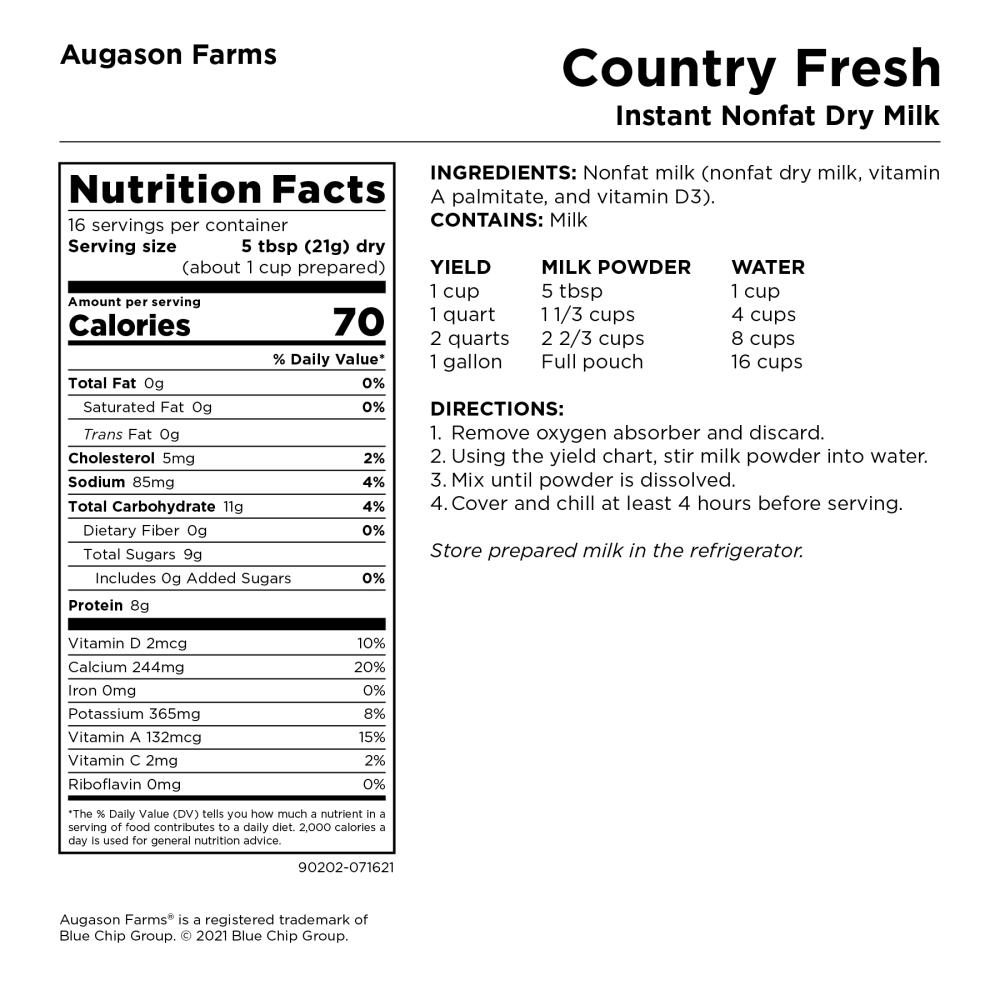 Country Fresh Instant Nonfat Dry Milk Pouch, 16 Servings Each Pouch