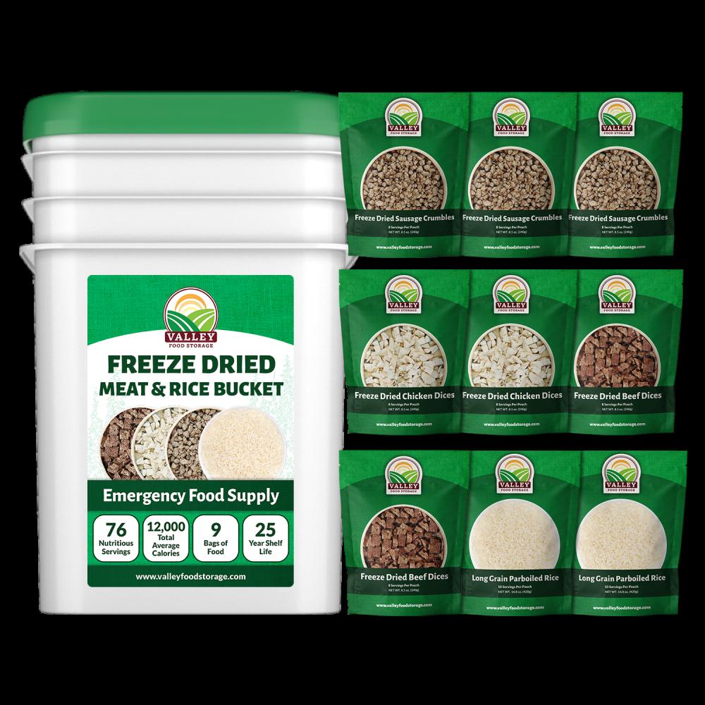 Freeze Dried Meat Sausage, Beef, Chicken & Rice Bucket