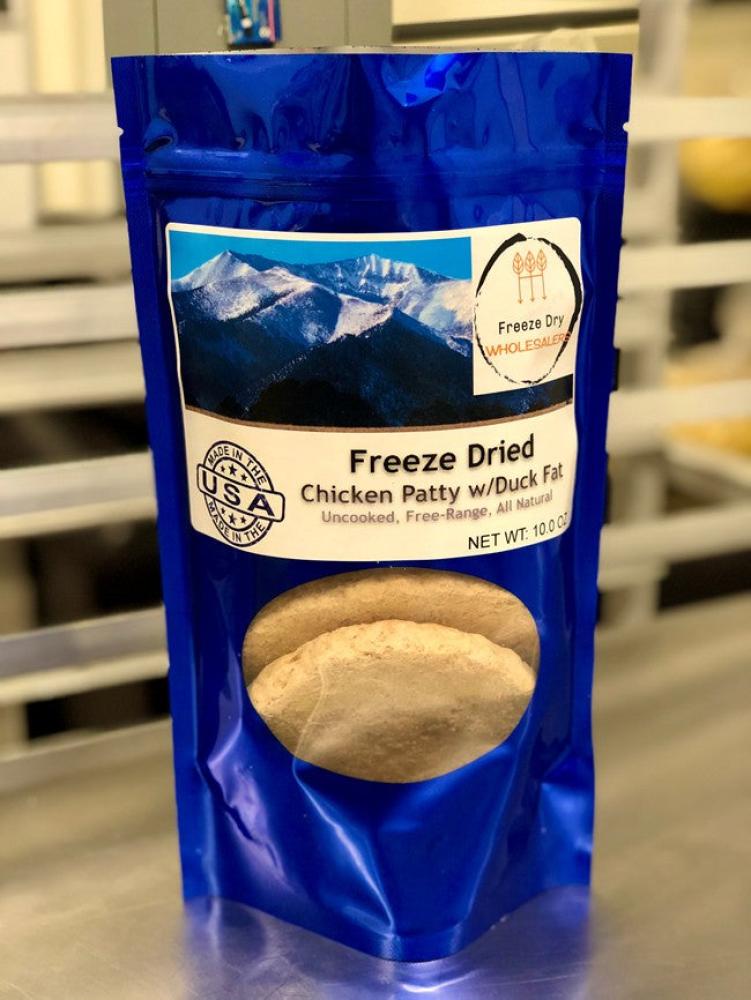 Freeze Dried One-Third Pound Uncooked Chicken Patties with Duck Fat