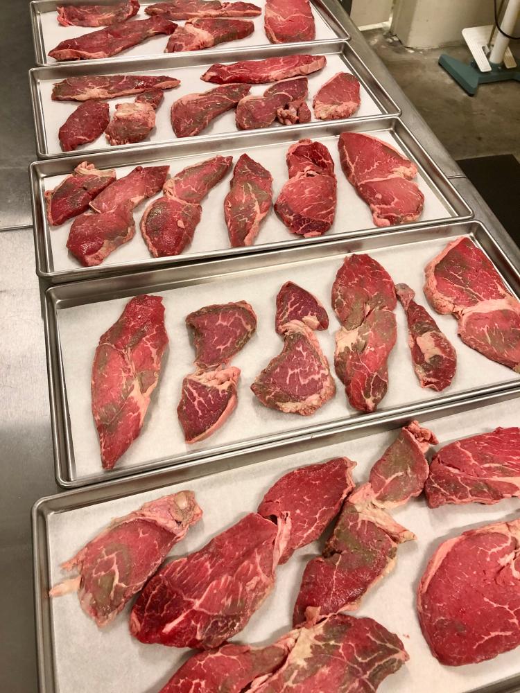 Freeze Dried Sirloin Steak Dinner Bundle/Combo - Four Packs Total; Freeze Dried Sirloin Steaks, Herb and Garlic Roasted Russet Potatoes and Fresh Sliced Yellow Summer Squash with NY Cheesecake for Dessert!