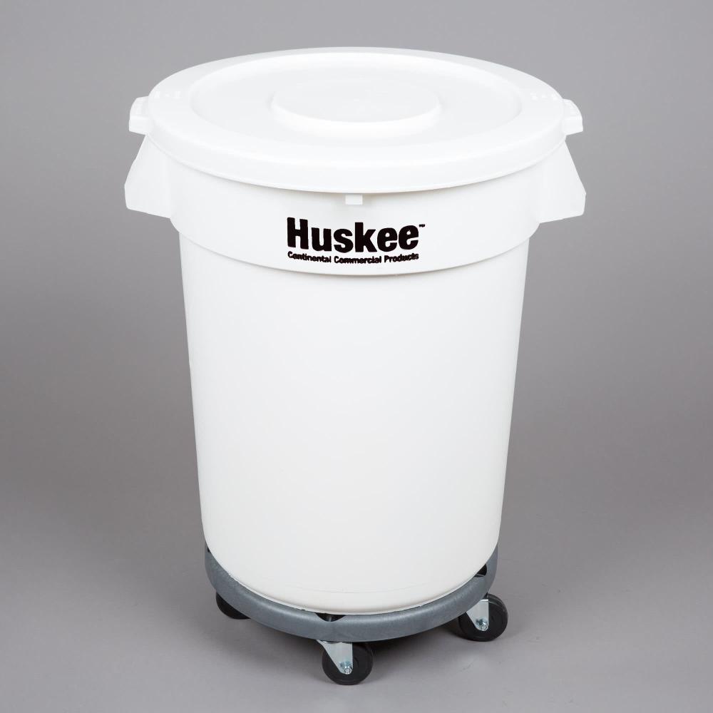 Continental Huskee 32 Gallon / 510 Cup White Round Mobile Ingredient Storage Bin with Flat Top Lid