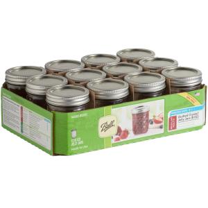 Ball 1440081200 8 oz. Half-Pint Quilted Crystal Regular Mouth Glass Canning Jar with Silver Metal Lid and Band - 12/Case