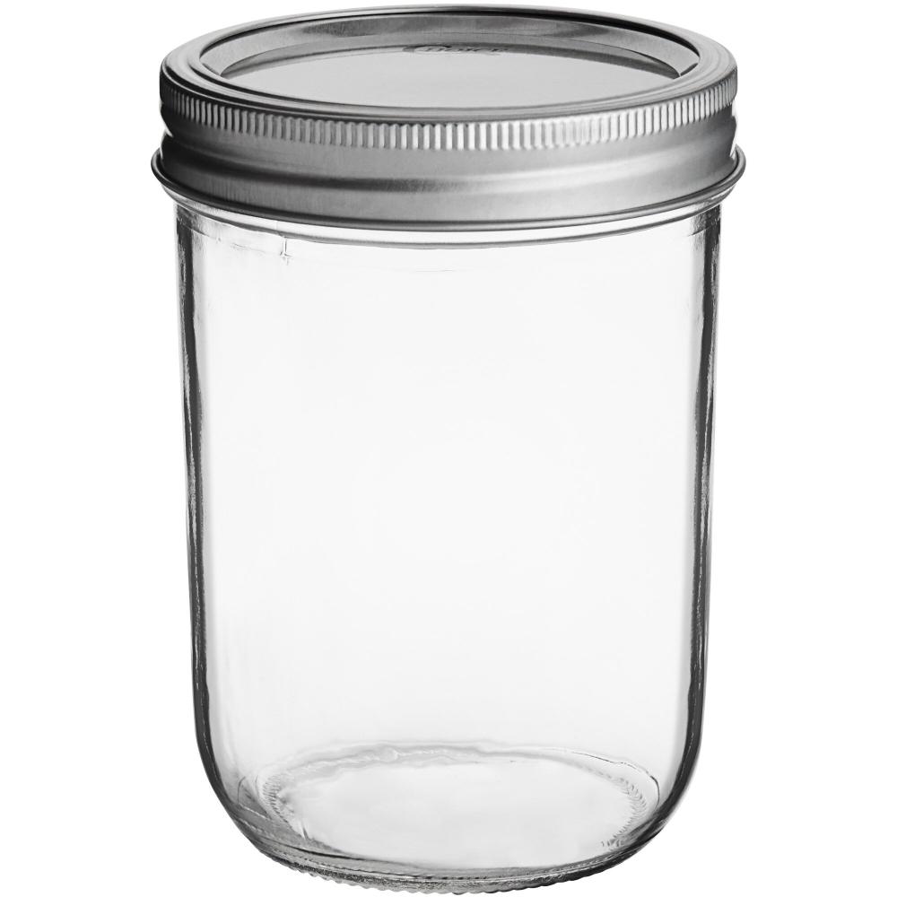 Choice 16 oz. Pint Wide Mouth Canning / Mason Jar with Silver Metal Lid and Band - 12/Case