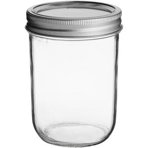 Choice 16 oz. Pint Wide Mouth Canning / Mason Jar with Silver Metal Lid and Band - 12/Case
