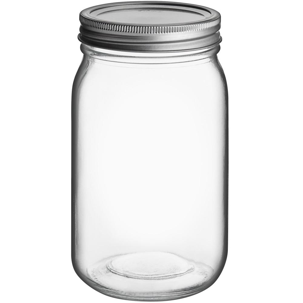 Choice 32 oz. Quart Wide Mouth Glass Canning / Mason Jar with Silver Metal Lid and Band - 12/Case