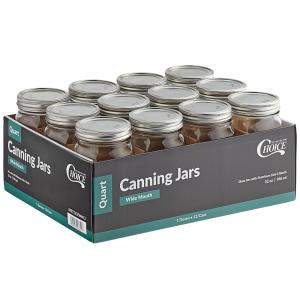 Choice 32 oz. Quart Wide Mouth Glass Canning / Mason Jar with Silver Metal Lid and Band - 12/Case
