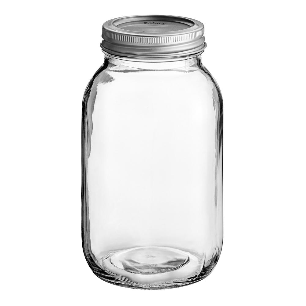 Choice 32 oz. Quart Regular Mouth Glass Canning / Mason Jar with Silver Metal Lid and Band - 12/Case